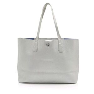 Tory Burch Silver Metallic Pebbled Leather Perry Large Tote Bag